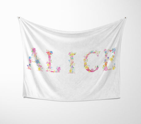 Personalised  Pink Floral Alphabet Novelty Soft Fleece Mink Blanket Gift Decor