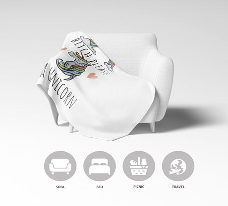 B*tch Please I'm a Unicorn Rude Custom Colour Fleece Mink Blanket Throw Gift