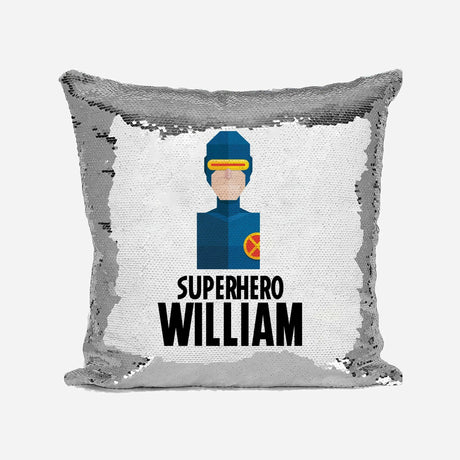 Superhero Personalised Name Kids Boys Sequin Magic Cushion Cover + Pillow