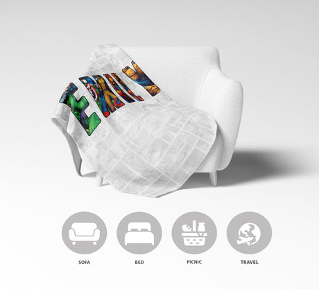 Personalised Superhero Any Name Text Soft Warm Kids Fleece Blanket Decoration