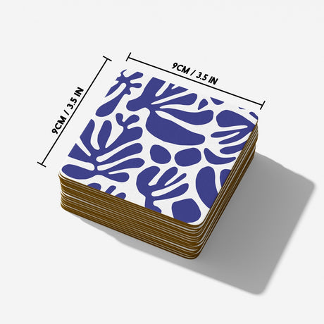 Blue Matisse Leaves Art Coffee Custom Tea Mug Coaster Set Option Gift Him Her