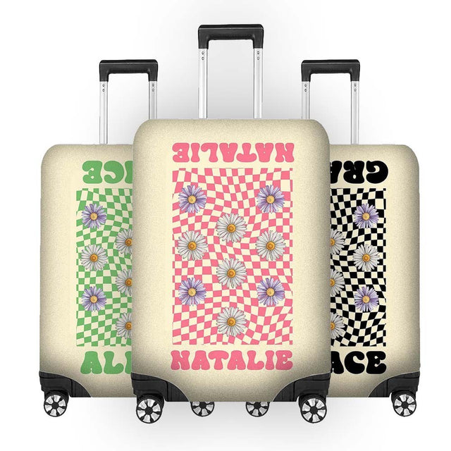Retro Daisy Grid Name Gift Custom Luggage Cover Personalise Suitcase Protector