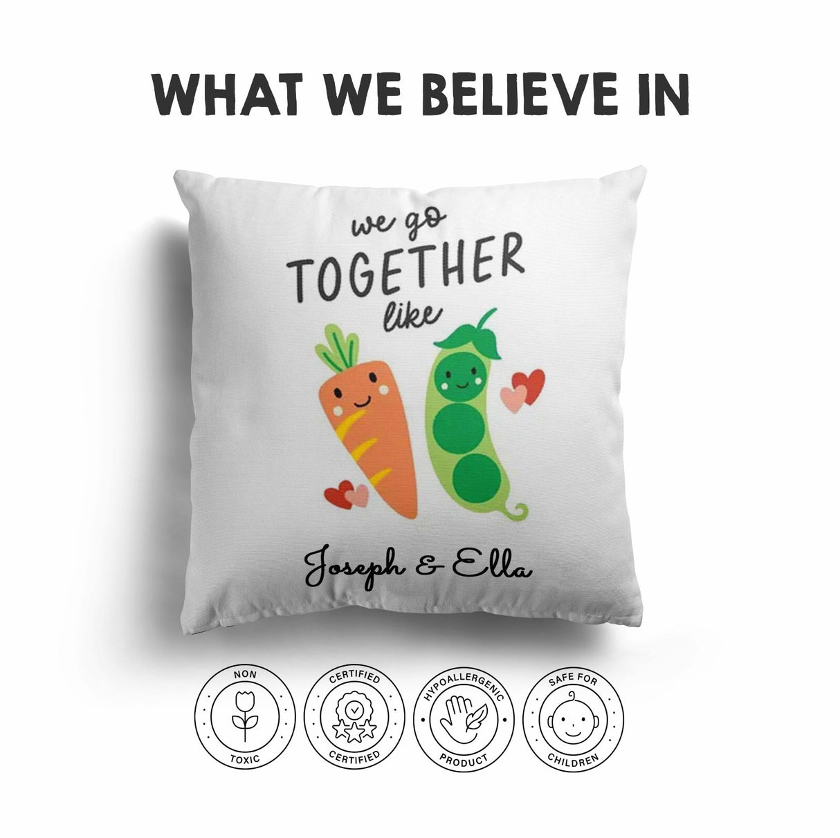 We Go Together Peas + Carrots Valentines Love Cheeky Square Filled Cushion Decor