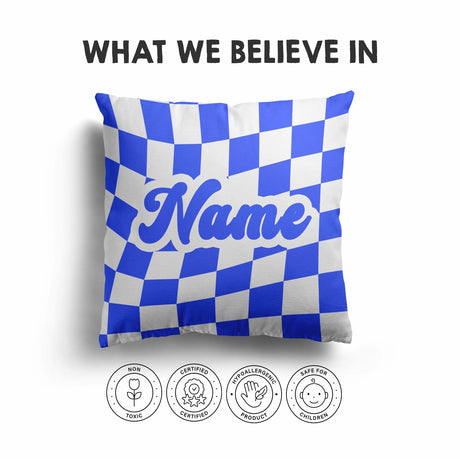 Personalised Custom Name Colour Retro Vans Checked Square Fill Zip Cushion Throw