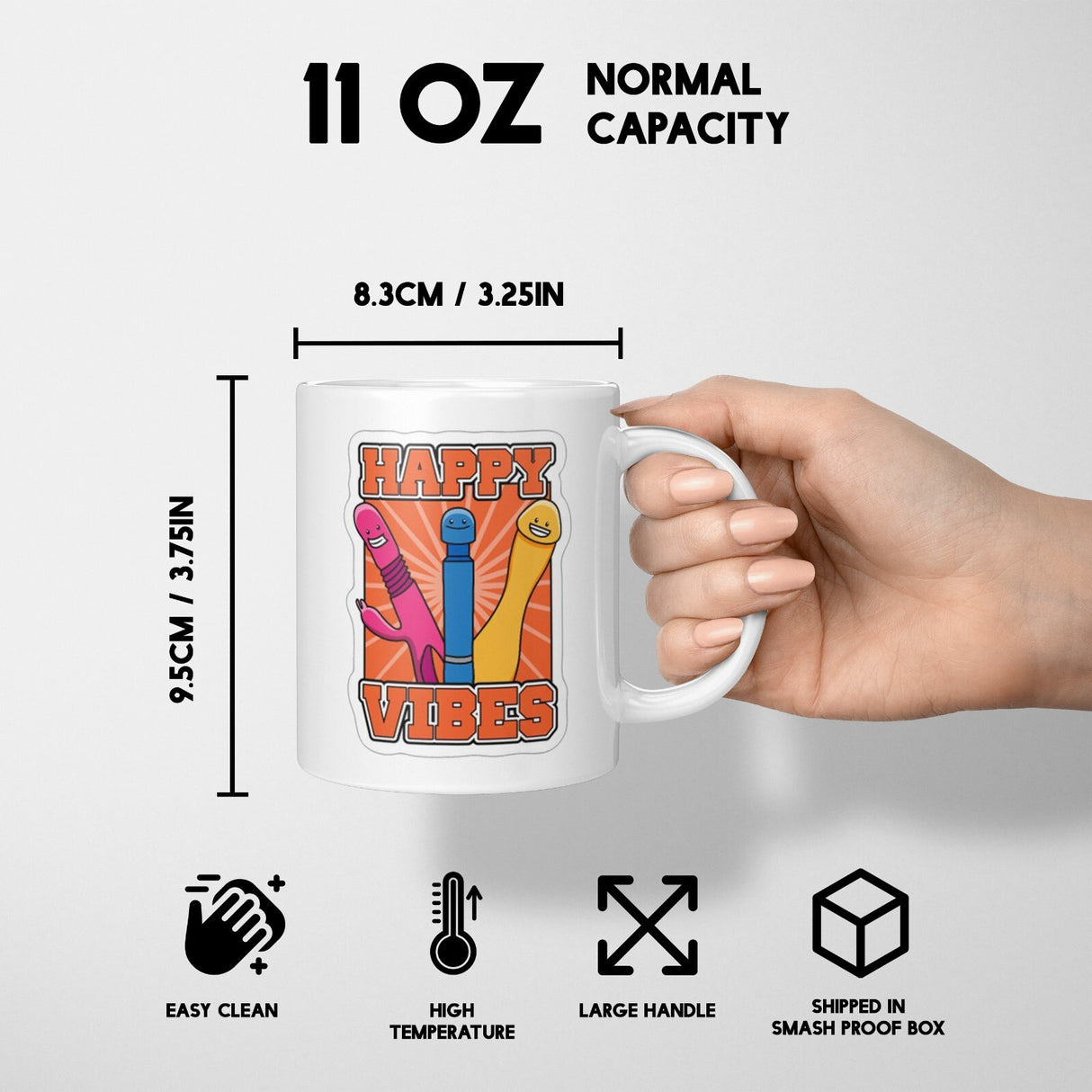 Happy Vibes Rude Cheeky Funny Gift Coffee Tea Mug + Coaster Option For Him Her