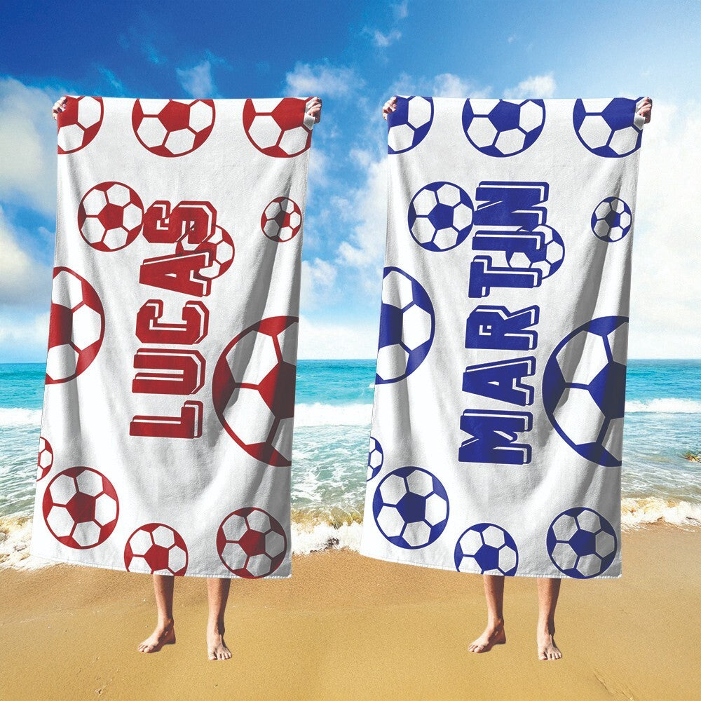 Personalised Custom Name Football Fan Kids Soft Absorbent Beach Bath Sheet Towel