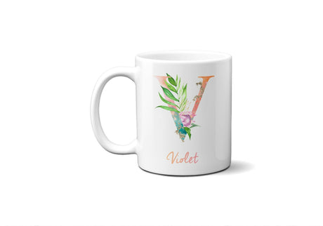 Tropical Alphabet Exotic Floral Name Initial Letter Coffee Mug Gift 11oz Ceramic