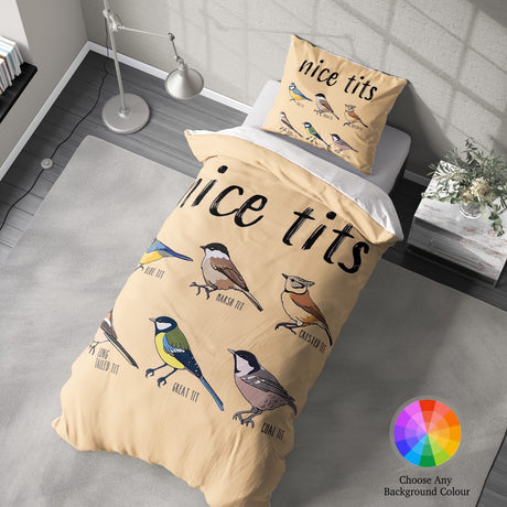 Nice Birds Bird Prank Funny Cheeky Novelty Single Bed Duvet Cover Set Pillowcase
