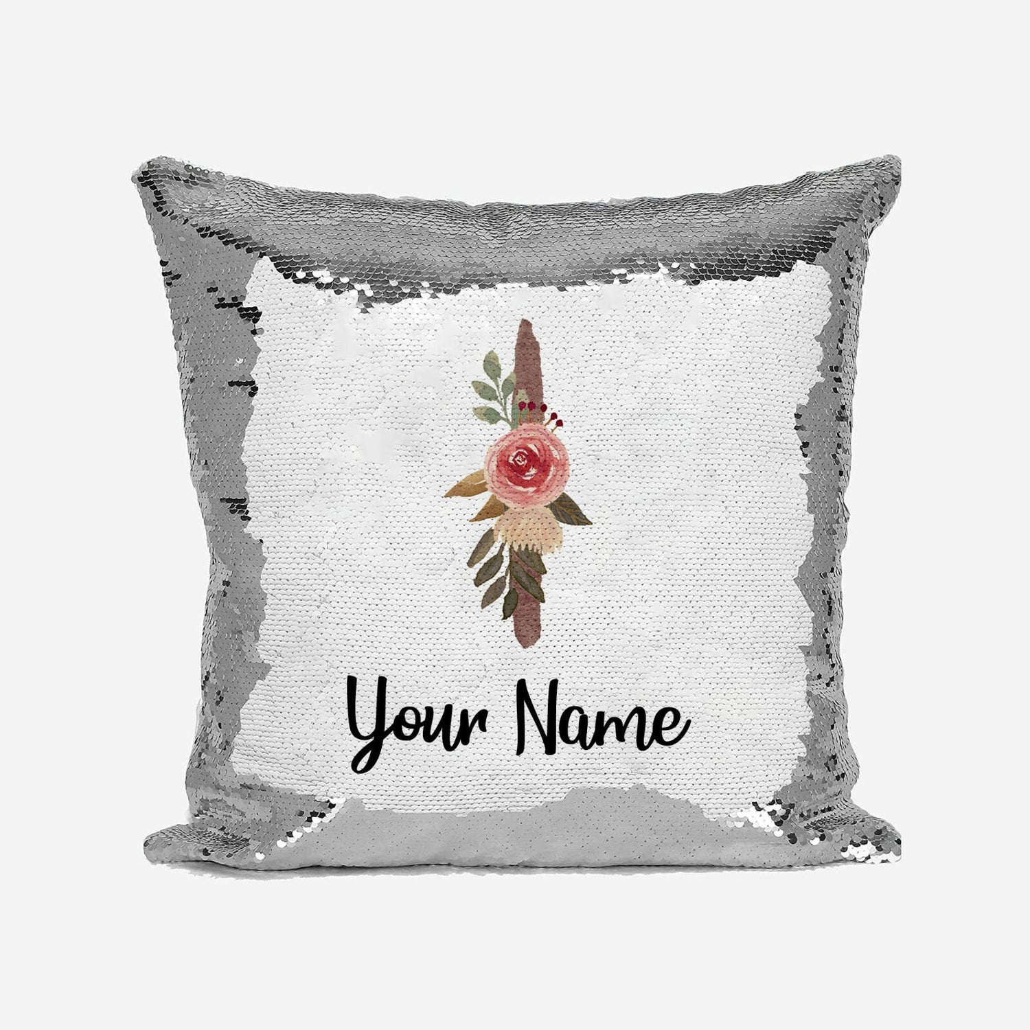 Personalised Floral Watercolour Effect Alphabet Sequin Magic Cushion + Pillow