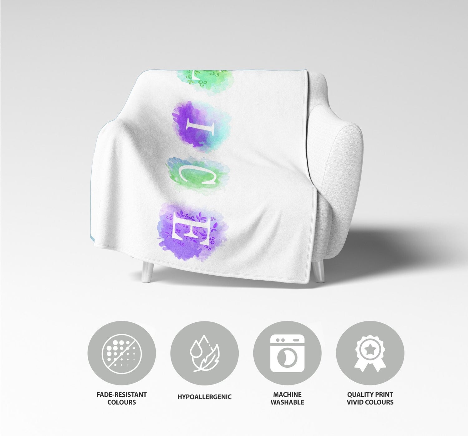 Personalised Name Watercolour Letter Novelty Soft Fleece Mink Blanket Gift Decor