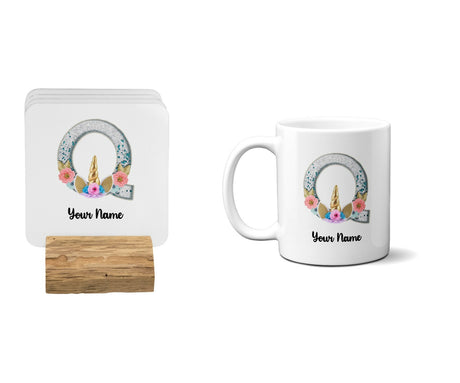 Personalised Unicorn Sparkly Kids Girls Monogram Alphabet Initial Letter Mug
