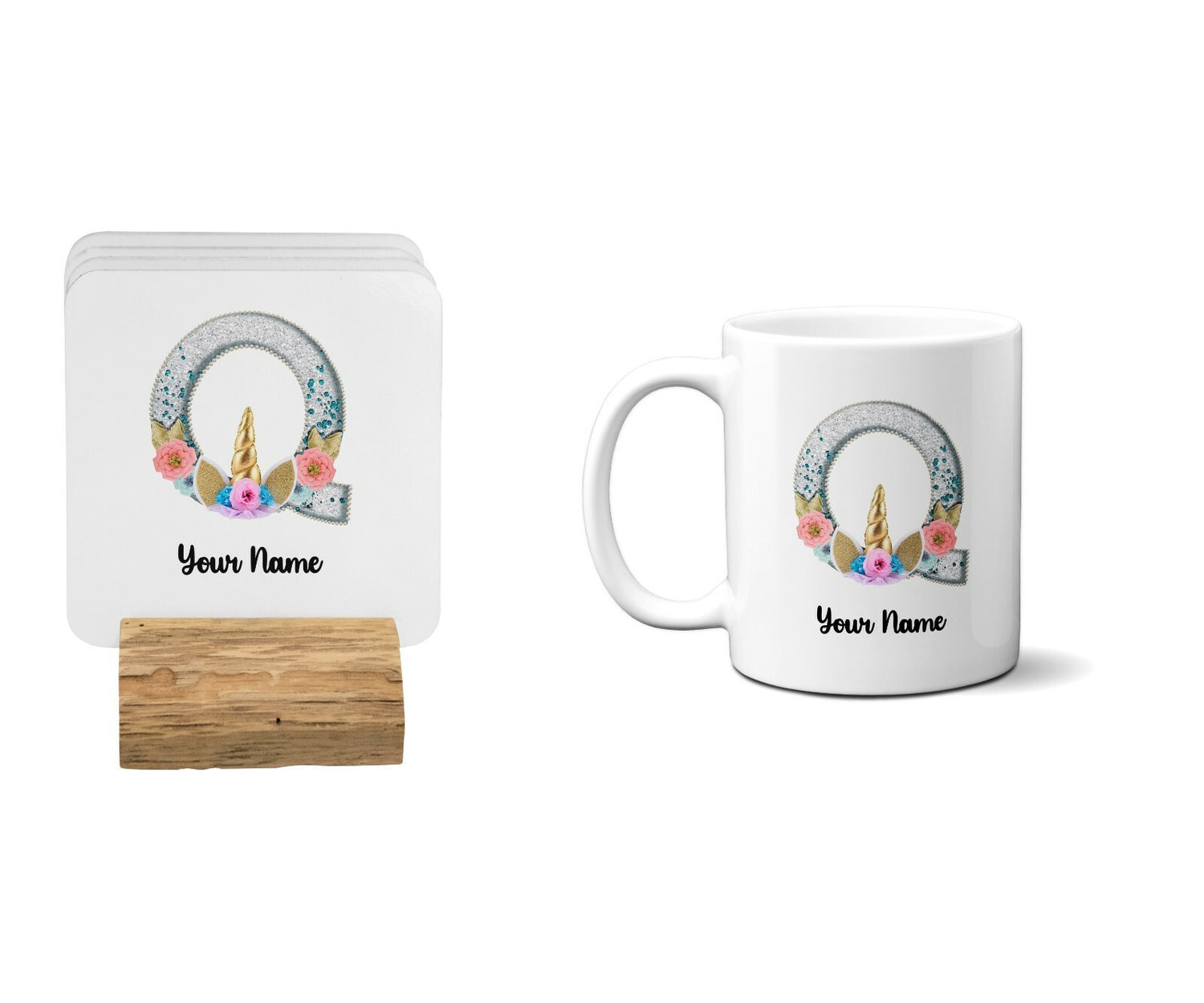 Personalised Unicorn Sparkly Kids Girls Monogram Alphabet Initial Letter Mug
