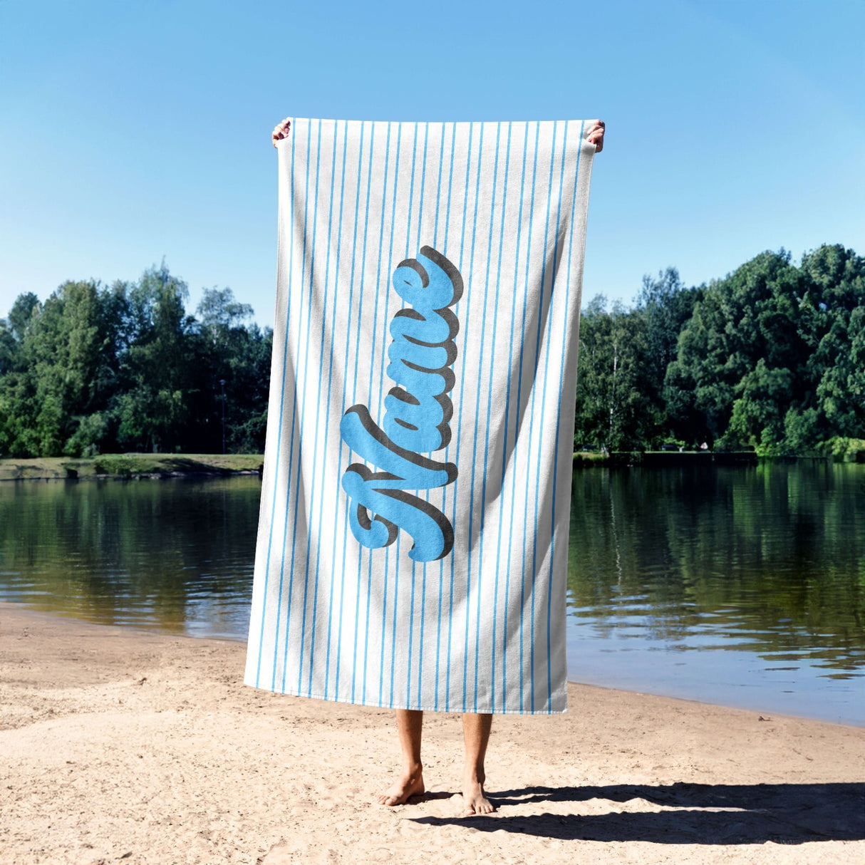 Personalised Custom Name Stripe Retro Font Soft Absorbent Beach Bath Sheet Towel