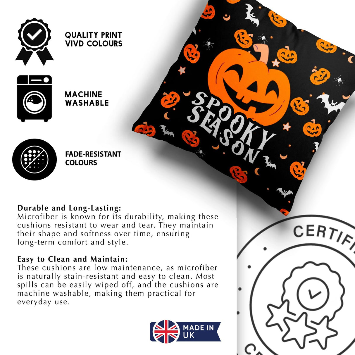 Spooky Season Halloween Custom Colour Square Fill Zip Close Cushion Throw Gift