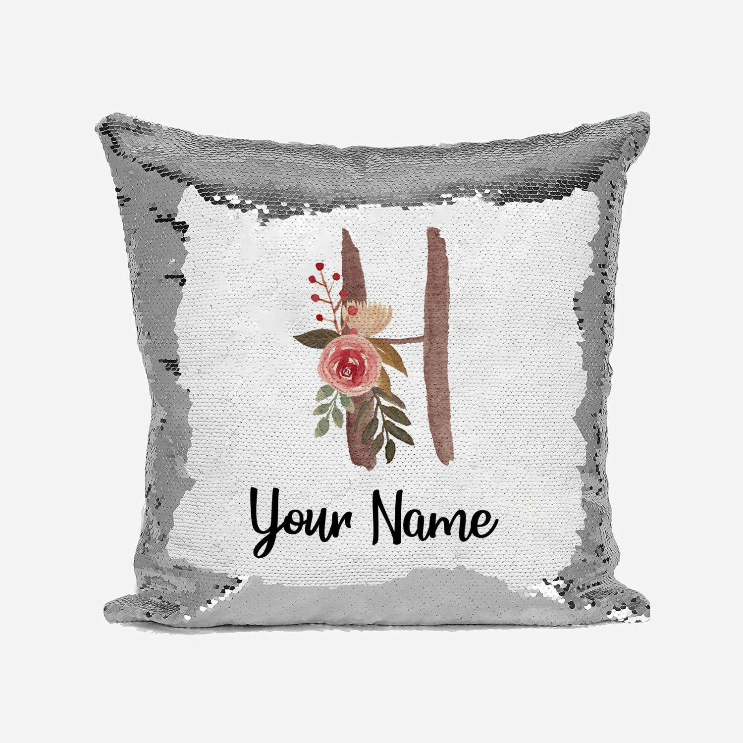 Personalised Floral Watercolour Effect Alphabet Sequin Magic Cushion + Pillow