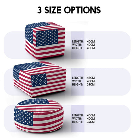 USA Flag America Ottoman Filled Pouffe Footrest Washable Cover Custom Made Gift