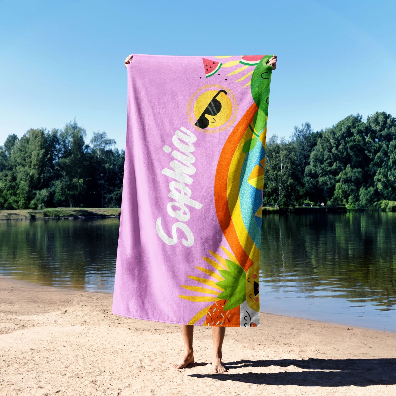 Personalised Custom Name + Colour Summer Soft Absorbent Beach Bath Sheet Towel