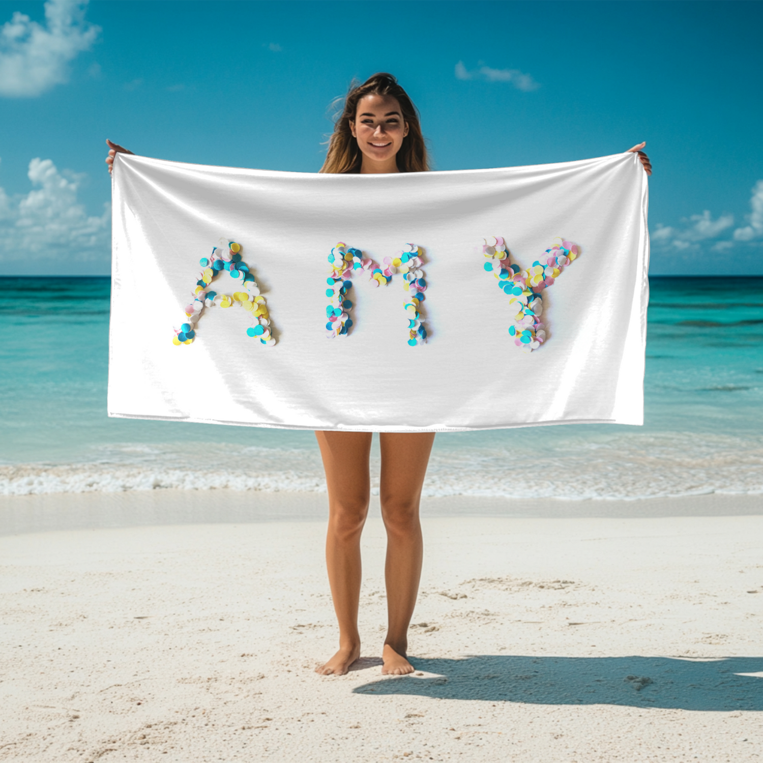 Personalised Confetti Handmade Custom Colour Absorbent Beach Bath Sheet Towel