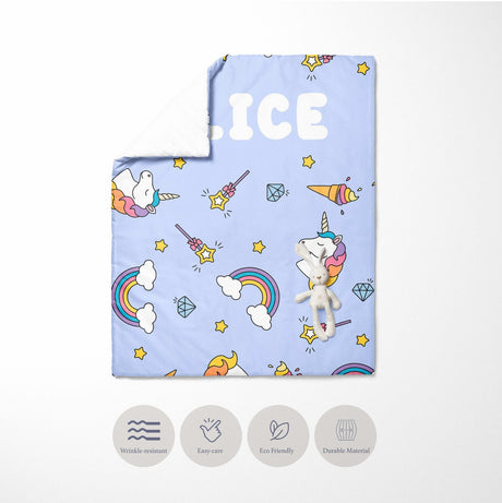 Personalised Custom Name Unicorn Ice Cream Kids Cot Bed Duvet Cover + Pillowcase