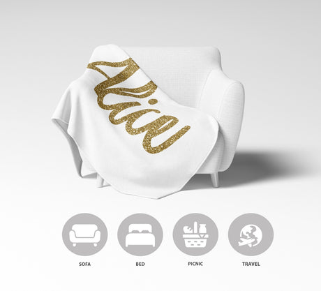 Personalised Name Gold Glitter Font Novelty Soft Fleece Mink Blanket Gift Decor
