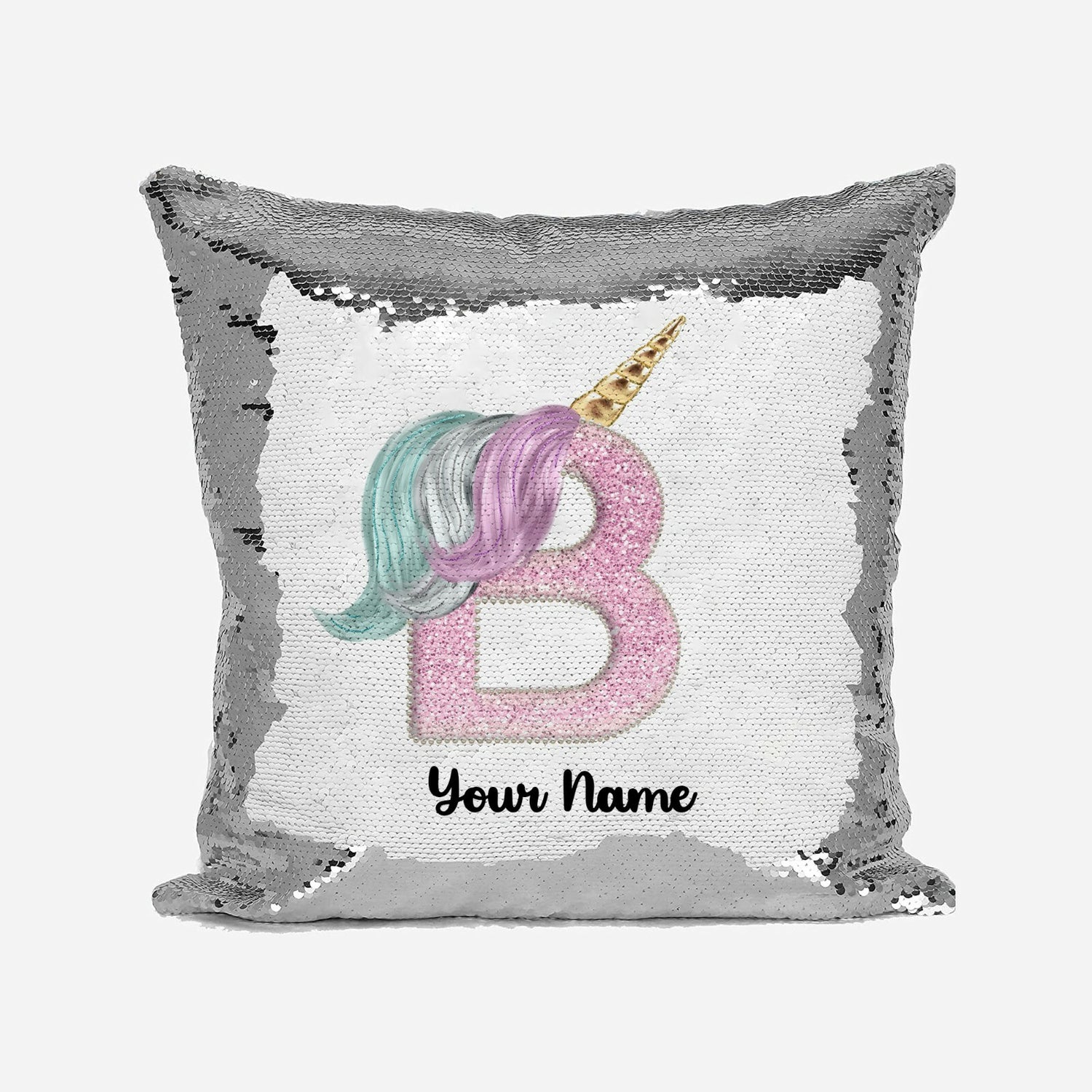 Personalised Unicorn Sparkly Monogram Alphabet Sequin Magic Cushion Cover+Pillow