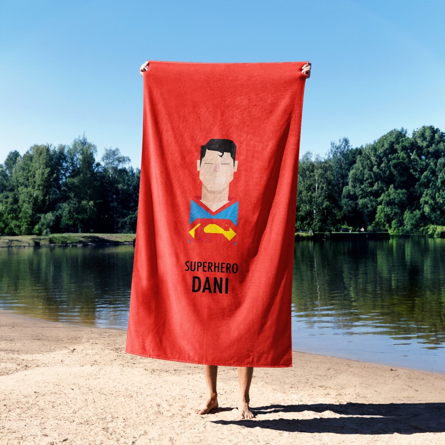 Superhero Personalised Name Custom Colour Kids Absorbent Beach Bath Sheet Towel