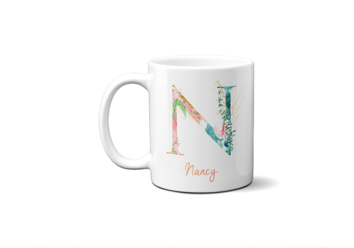 Tropical Alphabet Exotic Floral Name Initial Letter Coffee Mug Gift 11oz Ceramic