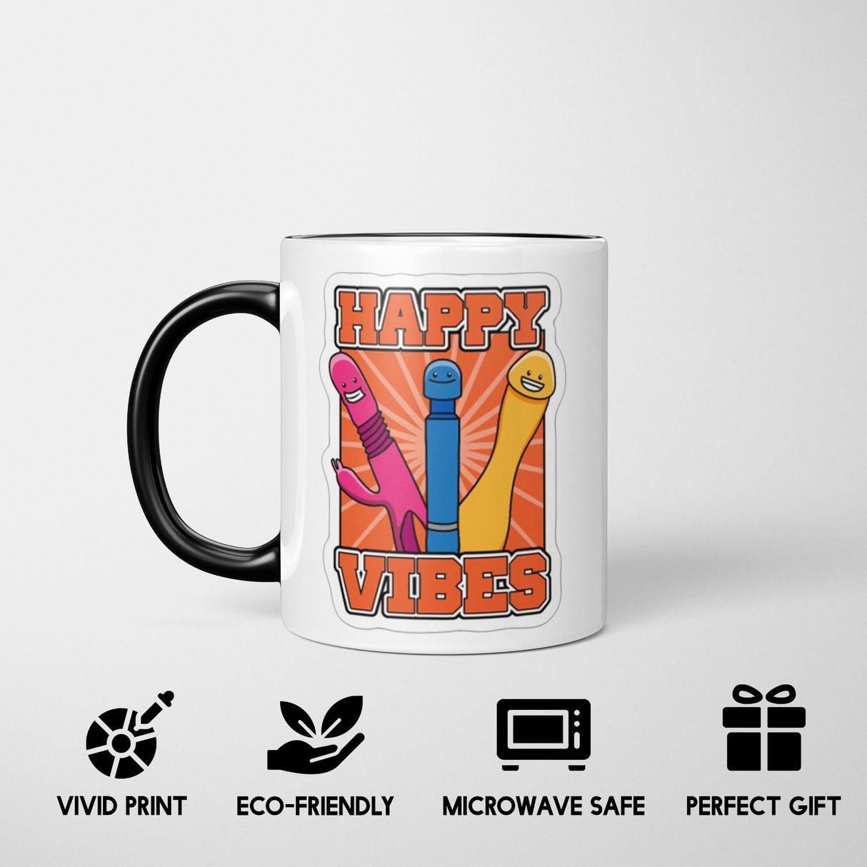 Happy Vibes Heat Sensitive Magic Colour Changing Mug Novelty Drink Cup
