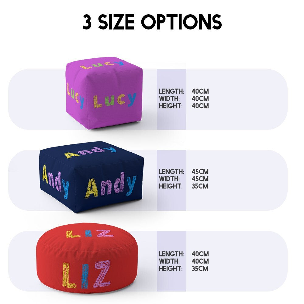 Personalised Any Name Crayon Custom Colour Ottoman Filled Pouffe Washable Cover