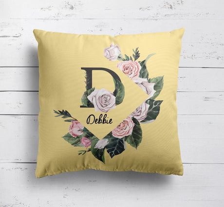 Personalised Name Botanical Floral Initial Letters Square Fill Zip Cushion Throw