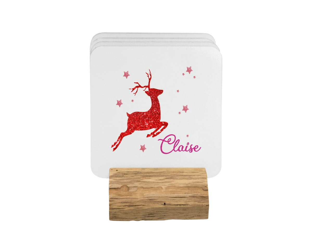 Personalised Name Xmas Reindeer Coffee Tea Mug Gift 11oz Mug + Coaster