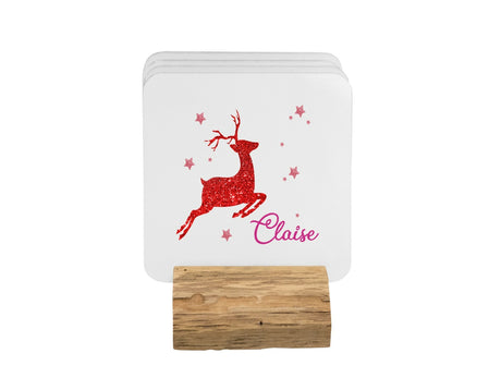 Personalised Name Xmas Reindeer Coffee Tea Mug Gift 11oz Mug + Coaster