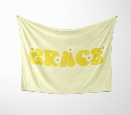 Personalised Custom Name Colour Groovy Daisy Font Soft Warm Fleece Blanket Decor