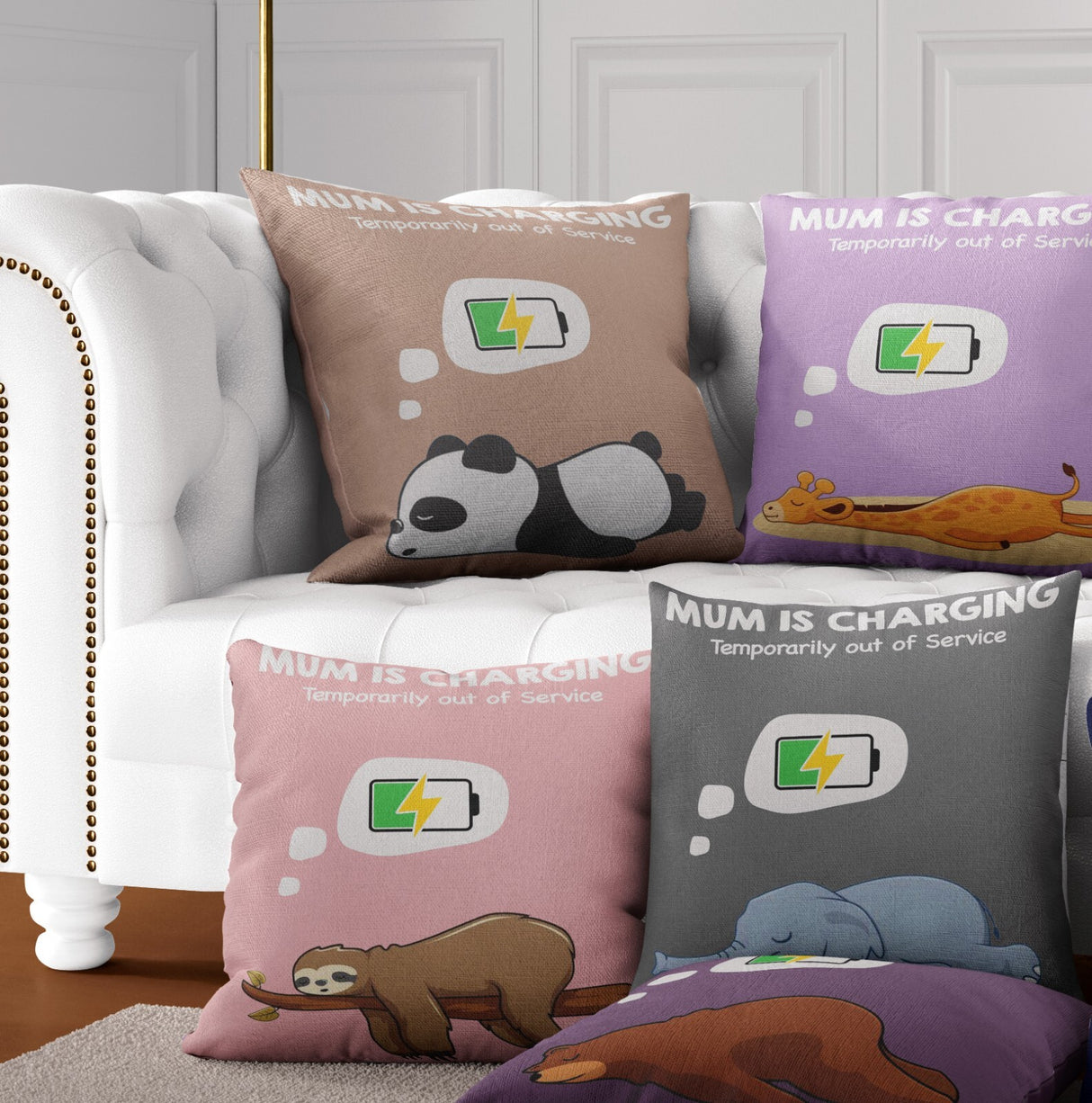 Mum Is Charging Animal Funny Novelty Memory Square Filled Zipped Cushion Decor