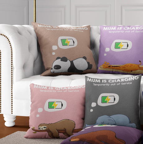 Mum Is Charging Animal Funny Novelty Memory Square Filled Zipped Cushion Decor