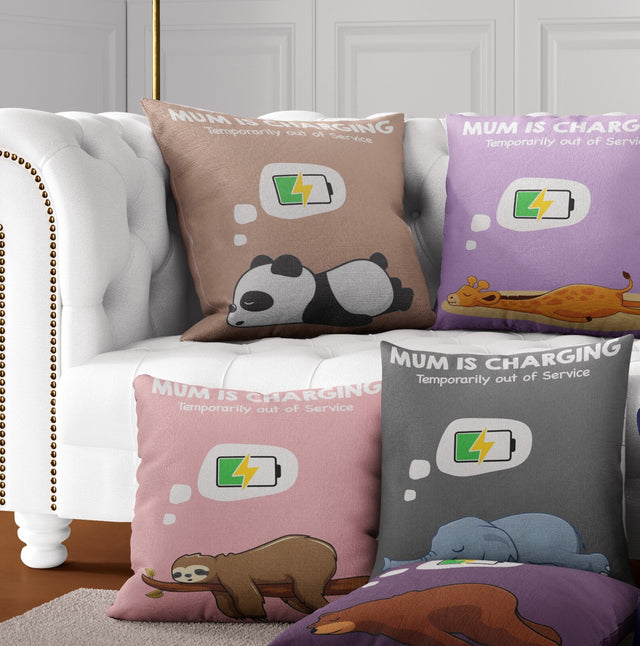 Mum Is Charging Animal Funny Novelty Memory Square Filled Zipped Cushion Decor