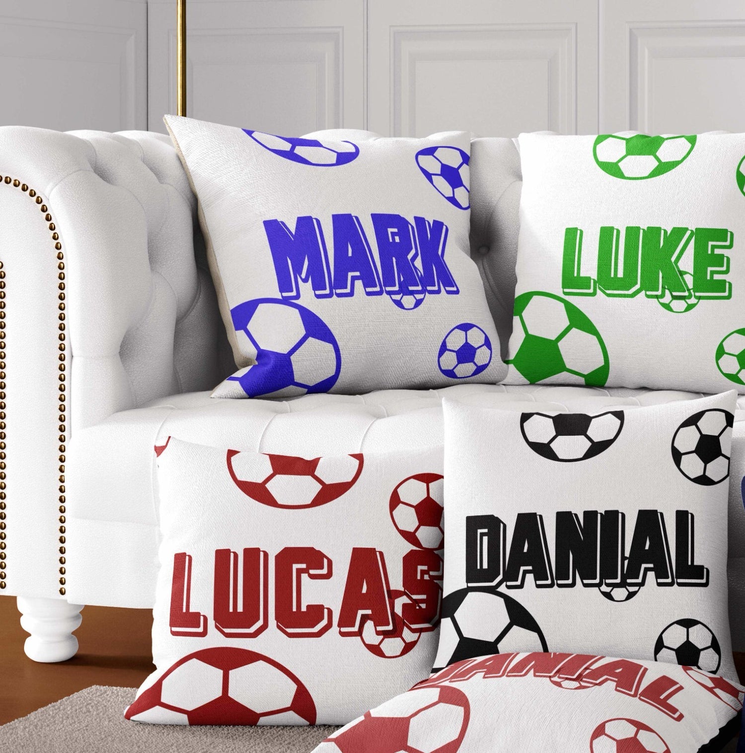 Personalised Custom Name Colour Football Fan Kids Square Fill Zip Cushion Throw
