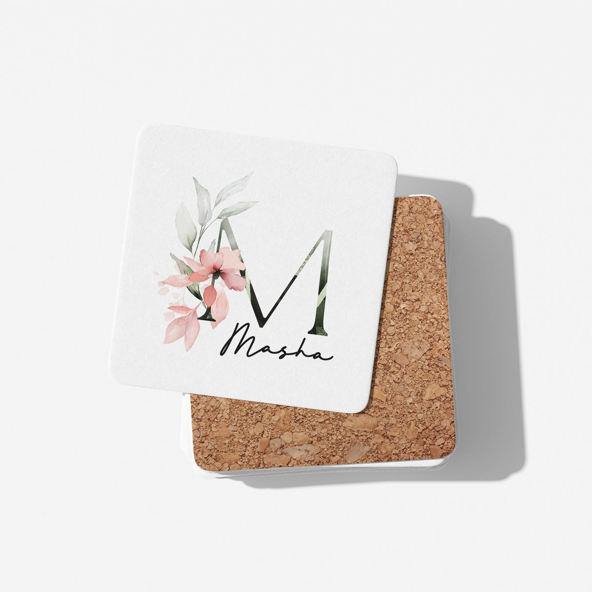 Gentle Botanical Blush Pink Name Initial Letter Tea Coffee Mug Set Gift Him Her