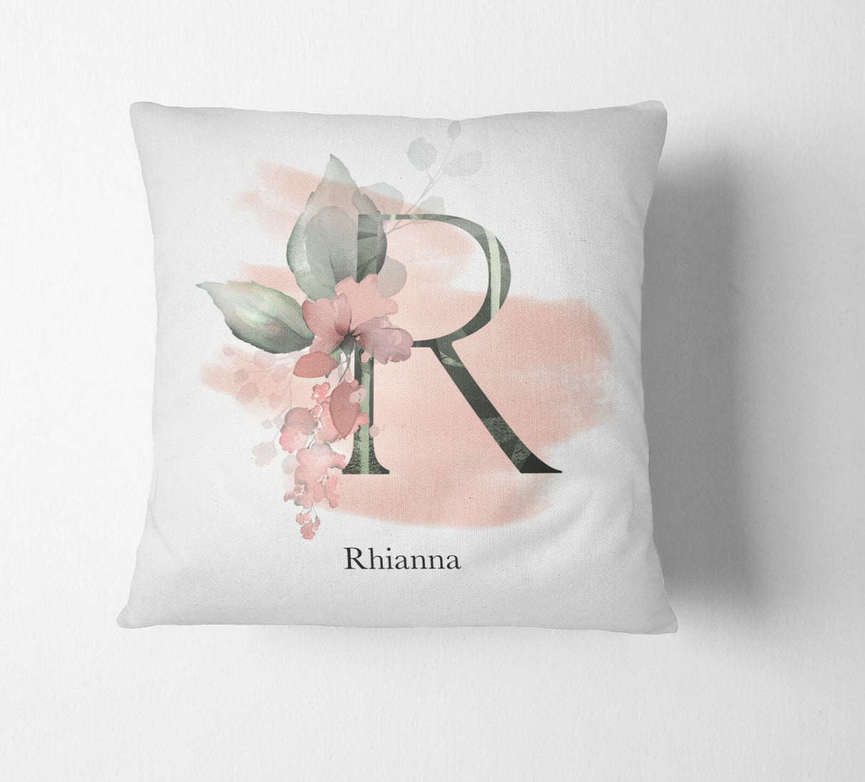 Personalised Gentle Blush Floral Pink Name Monogram Cushion Cover Case & Insert