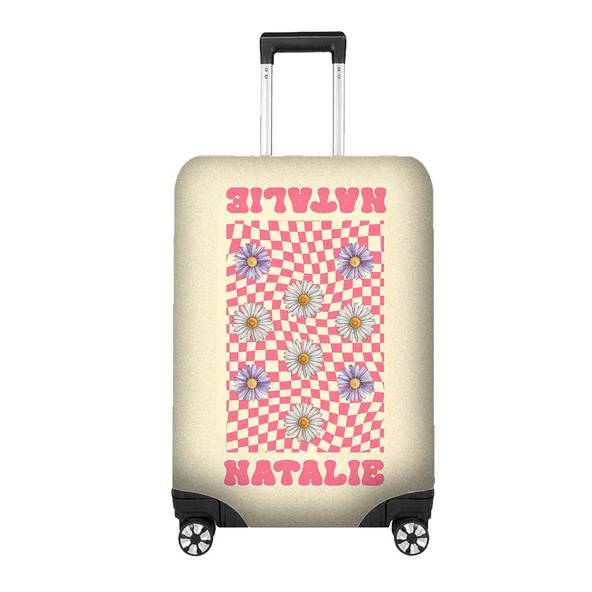Retro Daisy Grid Name Gift Custom Luggage Cover Personalise Suitcase Protector