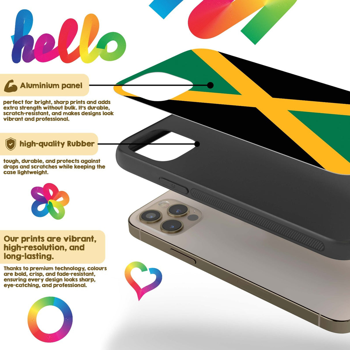 Jamaican Flag Design Gift Protector Custom Printed iPhone Case - Black TPU Cover