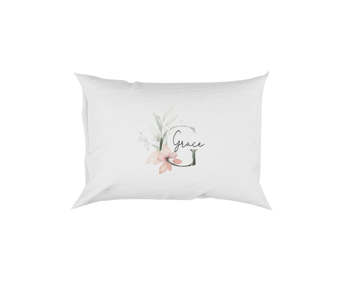 Personalised Your Name Gentle Botanical Blush Initial Letter Pillow Case Gift