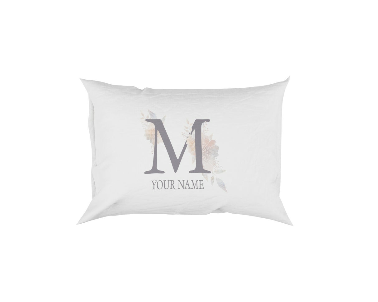 Personalised Misty Dusty Pastel Alphabet Floral Name Initial Letter Pillow Case