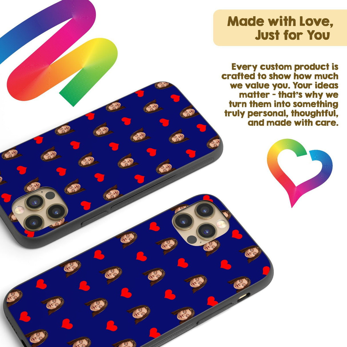 Face Cut Out All Over With Heart Personalised Custom - Printed iPhone Black Case