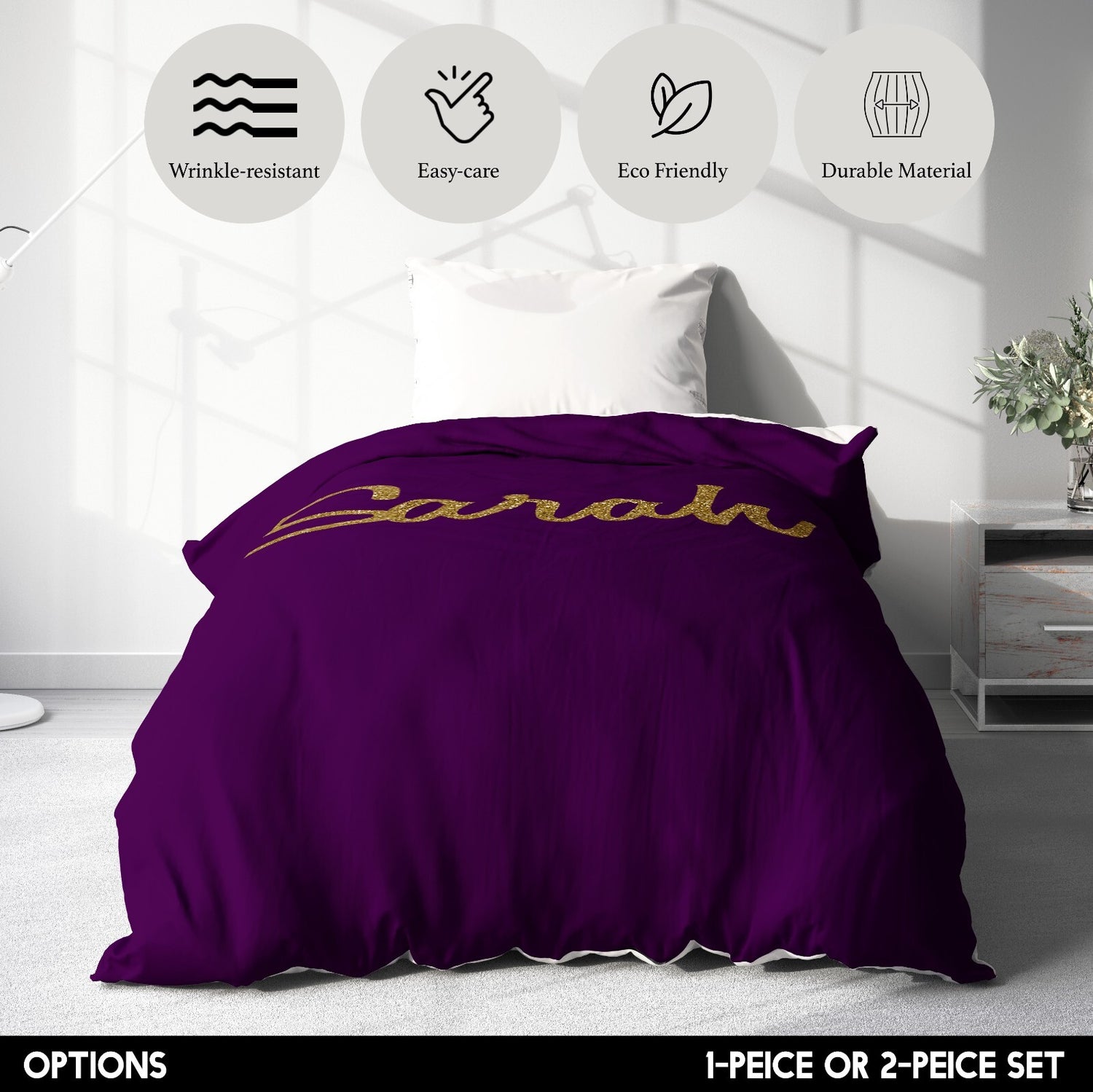 Personalised Name Gold Glitter Font Soft Single Size Novelty Bed Duvet Cover