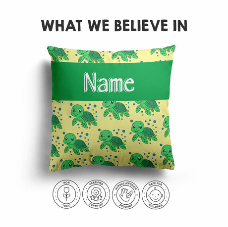 Personalised Custom Name Cartoon Baby Turtles Square Fill Zipped Cushion Throw