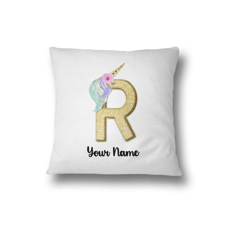 Personalised Unicorn Sparkly Kids Girls Monogram Alphabet Initial Letter Cushion