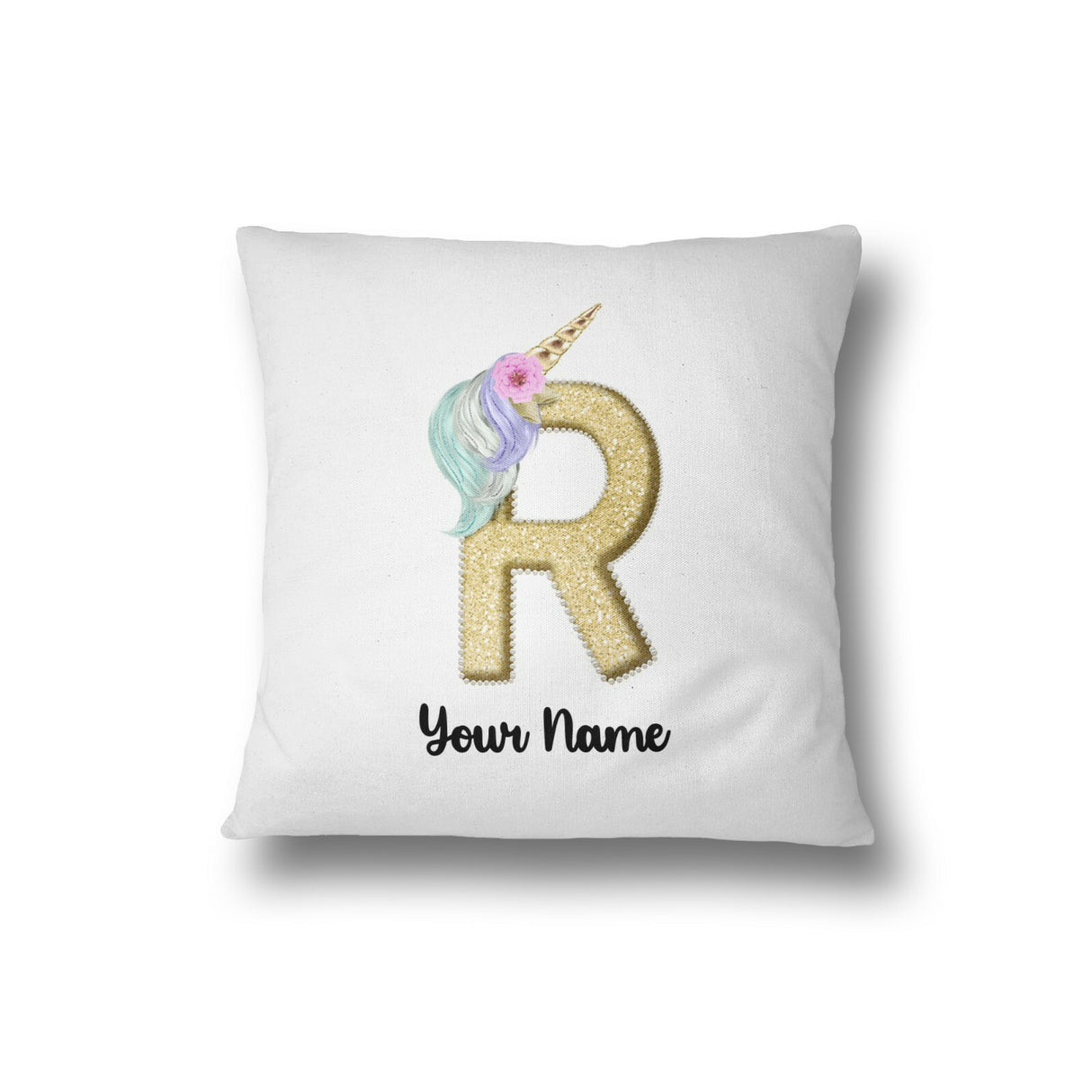 Personalised Unicorn Sparkly Kids Girls Monogram Alphabet Initial Letter Cushion