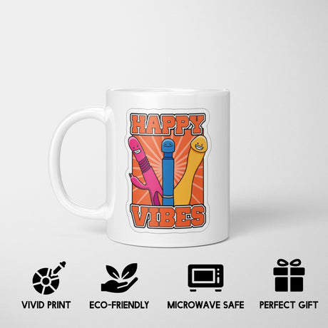 Happy Vibes Rude Cheeky Funny Gift Coffee Tea Mug + Coaster Option For Him Her