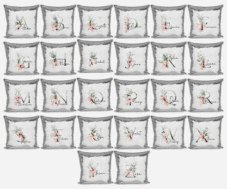 Personalised Gentle Botanical Blush Sequin Magic Cushion Cover + Pillow Kids